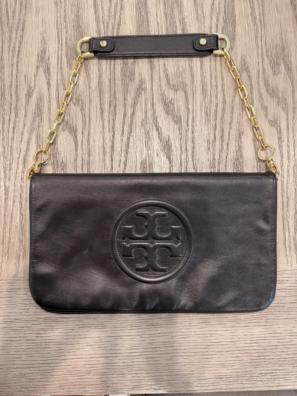 Tory Burch Bombe Reva Leather Clutch / Shoulder